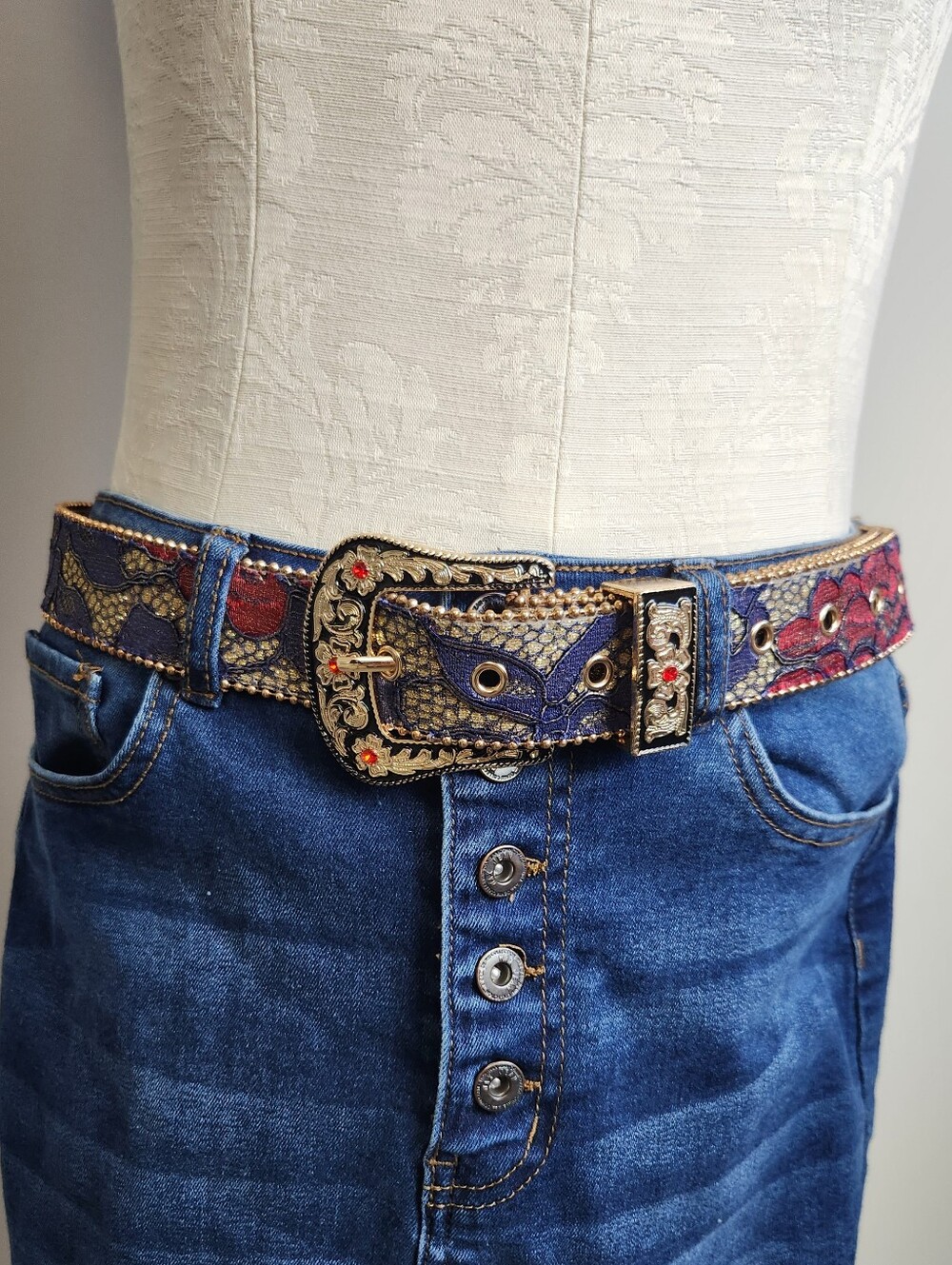 Statement Belt Rhinestone Lace Western Stampede Southwest Cowgirl Fits Large
